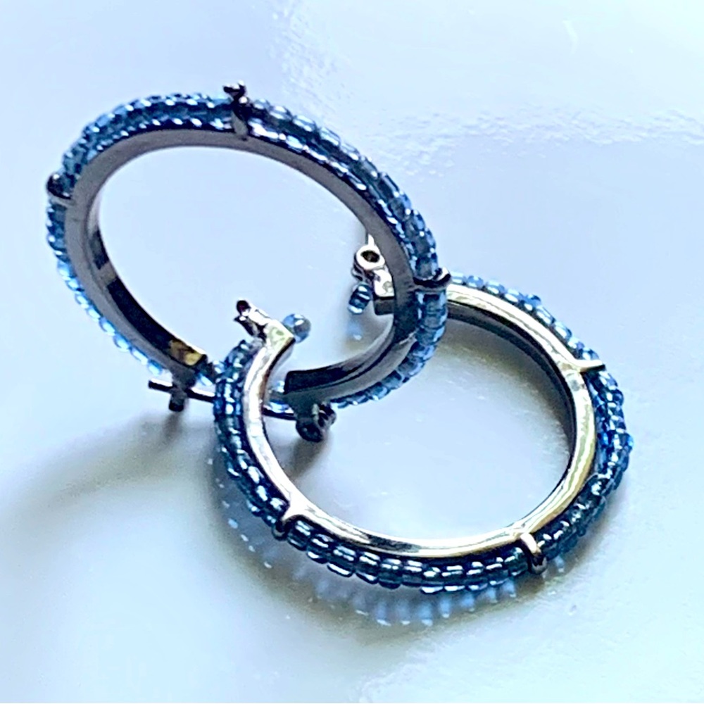 💙Healing Hematite & Azure Blue Seed Bead Hoop Earrings by Cookie Lee